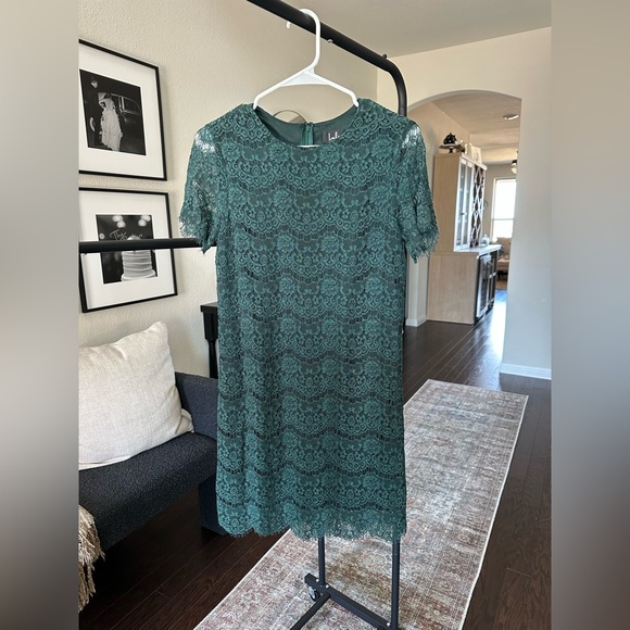 Lulu’s Take Me to Brunch Dark Green Lace Shift Dress - Picture 5 of 9